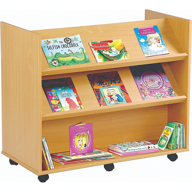 Biblio Double Sided Mobile Library 4 Angled Shelf Storage - School Furniture