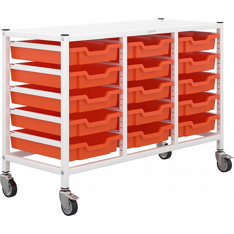 Gratnells Science Triple Column Under Bench 15 Shallow Tray Mobile Storage Frame - School Furniture