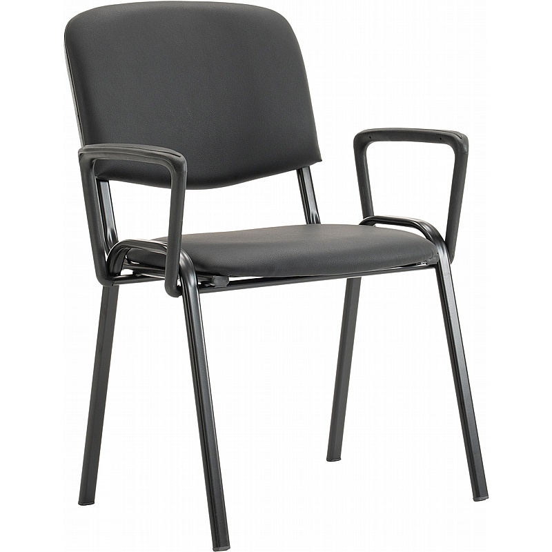 Swift ISO Antibacterial Vinyl Black Frame Conference / Visitor Chairs with Arms (Pack of 4) - Office Chairs