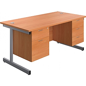 Ratio Rectangular Office Desks With Double Fixed Drawers