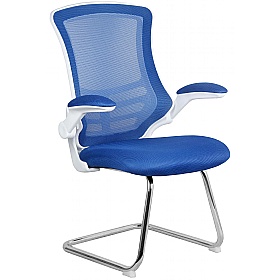 Luna White Medium Back Mesh Cantilever Visitor Chairs - Office Chairs