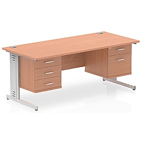 Syndicat Rectangular Desk With Double Fixed Drawer