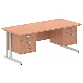 Focus Rectangular Office Desks With Double Fixed Drawers