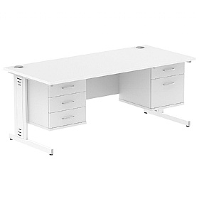 Syndicat Rectangular Desk With Double Fixed Drawer