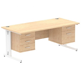 Syndicat Rectangular Desk With Double Fixed Drawer