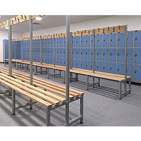 Double Sided Wooden Slat Cloakroom Benches