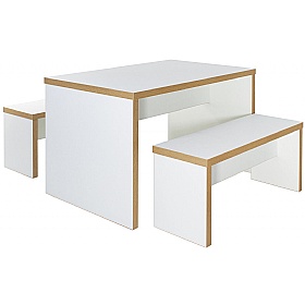 Recess Panel Leg Dining Table and Bench Set
