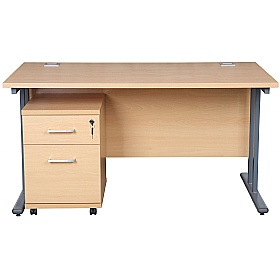 Horizon Deluxe Rectangular Cantilever Office Desks With Mobile Pedestal - Office Desks