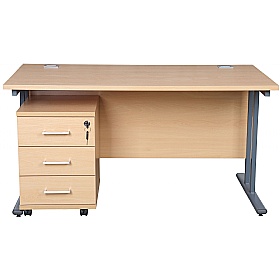 Horizon Deluxe Rectangular Cantilever Office Desks With Mobile Pedestal - Office Desks