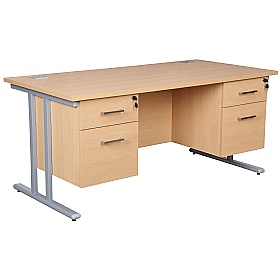 Horizon Deluxe Rectangular Cantilever Office Desks With Double Fixed Pedestals - Office Desks