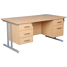 Horizon Deluxe Rectangular Cantilever Office Desks With Double Fixed Pedestals - Office Desks