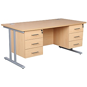 Horizon Deluxe Rectangular Cantilever Office Desks With Double Fixed Pedestals - Office Desks