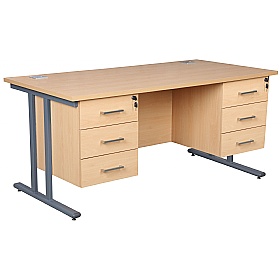 Horizon Deluxe Rectangular Cantilever Office Desks With Double Fixed Pedestals - Office Desks