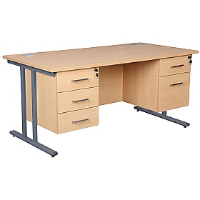 Horizon Deluxe Rectangular Cantilever Office Desks With Double Fixed Pedestals - Office Desks