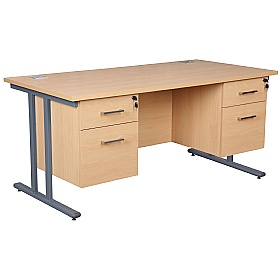 Horizon Deluxe Rectangular Cantilever Office Desks With Double Fixed Pedestals - Office Desks
