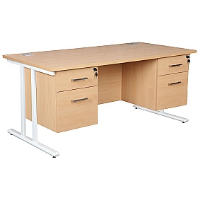 Horizon Deluxe Rectangular Cantilever Office Desks With Double Fixed Pedestals - Office Desks