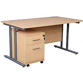 Horizon Deluxe Rectangular Cantilever Office Desks With Mobile Pedestal - Office Desks