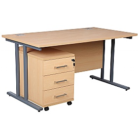 Horizon Deluxe Rectangular Cantilever Office Desks With Mobile Pedestal - Office Desks