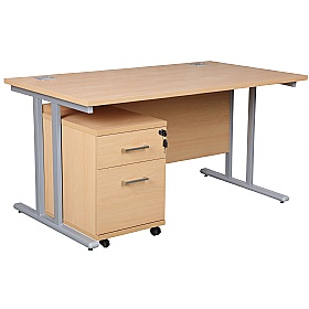 Horizon Deluxe Rectangular Cantilever Office Desks With Mobile Pedestal - Office Desks