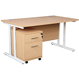 Horizon Deluxe Rectangular Cantilever Office Desks With Mobile Pedestal - Office Desks