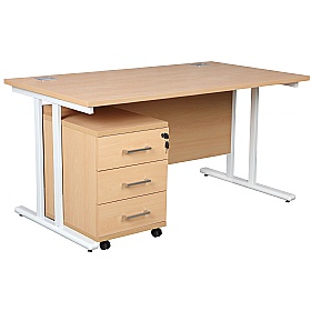 Horizon Deluxe Rectangular Cantilever Office Desks With Mobile Pedestal - Office Desks
