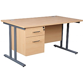 Horizon Deluxe Rectangular Cantilever Office Desks With Single Fixed Pedestal - Office Desks