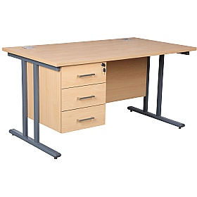 Horizon Deluxe Rectangular Cantilever Office Desks With Single Fixed Pedestal - Office Desks