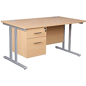 Horizon Deluxe Rectangular Cantilever Office Desks With Single Fixed Pedestal - Office Desks