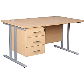 Horizon Deluxe Rectangular Cantilever Office Desks With Single Fixed Pedestal - Office Desks