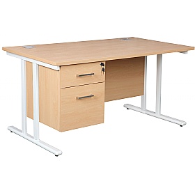 Horizon Deluxe Rectangular Cantilever Office Desks With Single Fixed Pedestal - Office Desks
