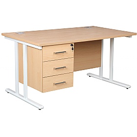 Horizon Deluxe Rectangular Cantilever Office Desks With Single Fixed Pedestal - Office Desks