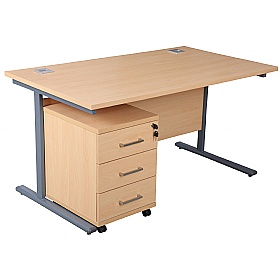 Horizon Rectangular Cantilever Office Desks With Mobile Pedestal - Office Desks