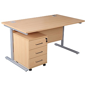Horizon Rectangular Cantilever Office Desks With Mobile Pedestal - Office Desks