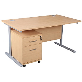 Horizon Rectangular Cantilever Office Desks With Mobile Pedestal - Office Desks