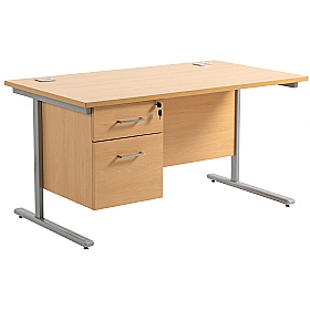 Horizon Rectangular Cantilever Office Desks With Single Fixed Pedestal - Office Desks