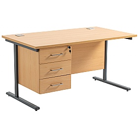 Horizon Rectangular Cantilever Office Desks With Single Fixed Pedestal - Office Desks