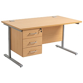 Horizon Rectangular Cantilever Office Desks With Single Fixed Pedestal - Office Desks