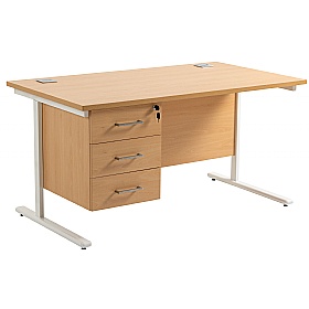 Horizon Rectangular Cantilever Office Desks With Single Fixed Pedestal - Office Desks