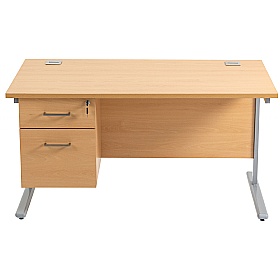Horizon Rectangular Cantilever Office Desks With Single Fixed Pedestal - Office Desks