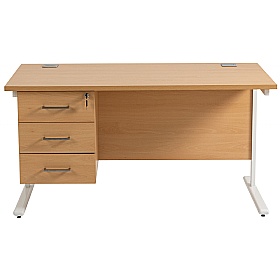 Horizon Rectangular Cantilever Office Desks With Single Fixed Pedestal - Office Desks