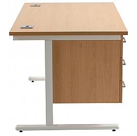 Horizon Rectangular Cantilever Office Desks With Single Fixed Pedestal - Office Desks