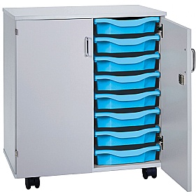 Premium 16 Tray Mobile Storage With Doors - School Furniture