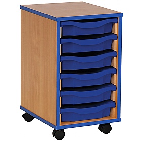 Coloured Edge Mobile 6 Tray Single Storage Beech Blue
