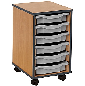 Coloured Edge Mobile 6 Tray Single Storage Beech Grey