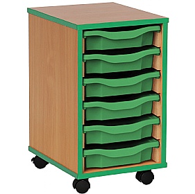 Coloured Edge Mobile 6 Tray Single Storage Beech Green