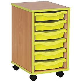 Coloured Edge Mobile 6 Tray Single Storage Beech Lime