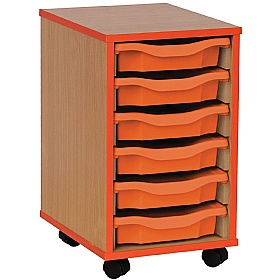 Coloured Edge Mobile 6 Tray Single Storage Beech Tangerine