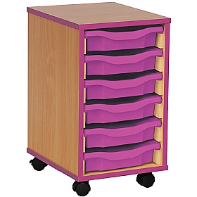 Coloured Edge Mobile 6 Tray Single Storage Beech Purple