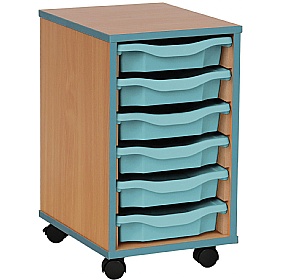 Coloured Edge Mobile 6 Tray Single Storage Beech Metal Blue