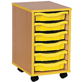Coloured Edge Mobile 6 Tray Single Storage Beech Yellow